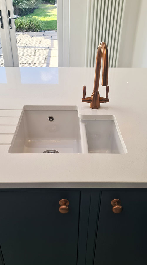 Granite Work top and Sink fittings in new kitchen in Congleton, Cheshire.